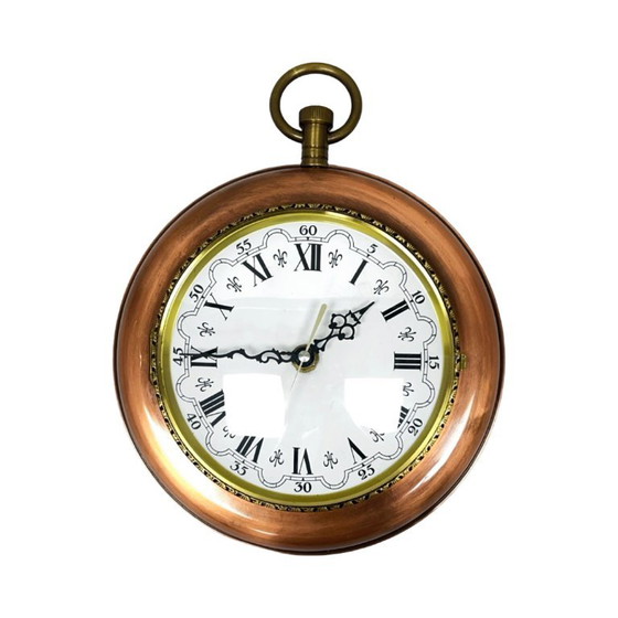 Orologio da parete "da tasca" in stile retrò tedesco – Rame e ottone, anni '70, per Kienzle – Glass, Metal (photo 12 of 12)