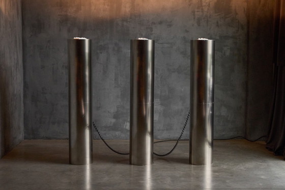 Image 1 of Monumental Stainless-Steel Uplighters by Targetti, Italy, 1970s