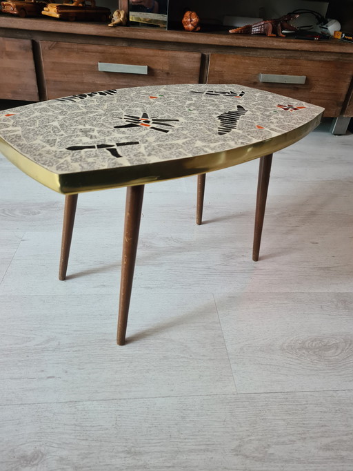 Table d'appoint vintage Mozaik en laiton des années 50