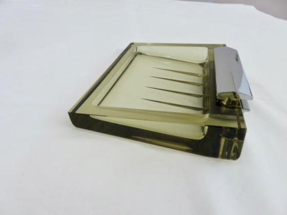 Image 1 of Wall-mounted soap dish in Murano glass and chrome-plated brass, Italy, 1970s