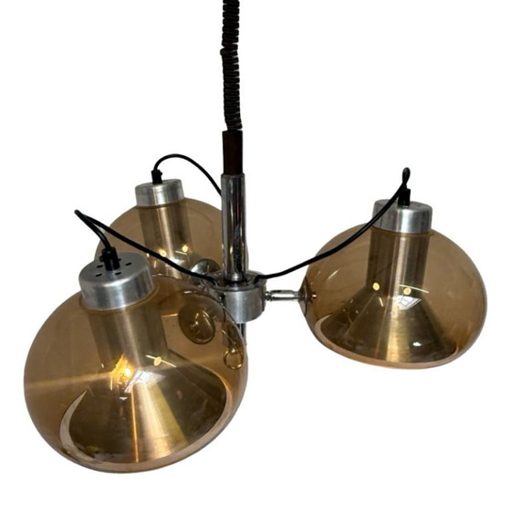 Image 1 of Mushroom hanging pendant with three spheres - Space Age / Pop Art - Including adjustable power cord and ceiling canopy - Smoked 
