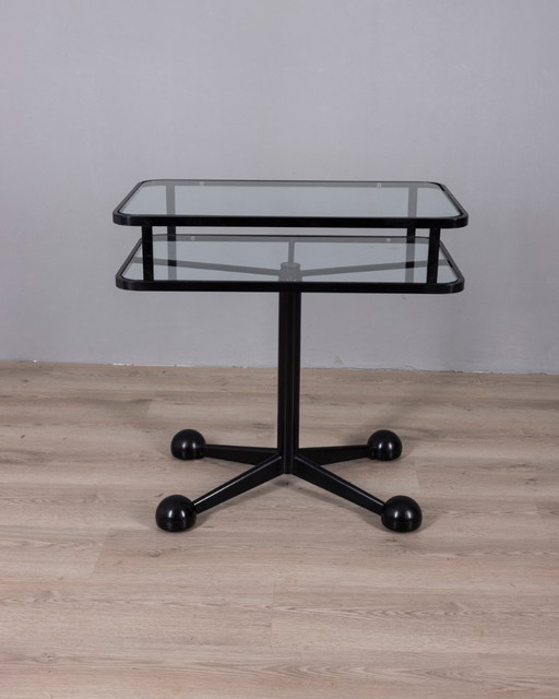 Table chariot vintage en métal noir et verre d'Allegri, années 1970 – serveerwagens, Metal