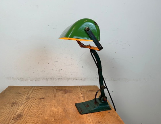 Image 1 of Vintage Green Enamel Bank Lamp, 1950s