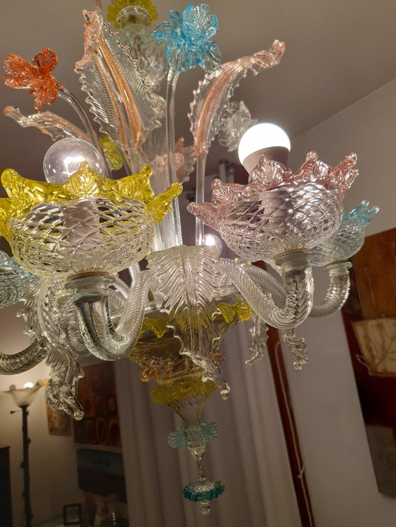 Image 1 of Lampadario 6 bracci colorato in vetro di Murano