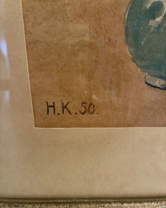 Image 1 of Incantevole quadro d'epoca "Mazzo di fiori selvatici" del 1950 (Monogram H.K.)