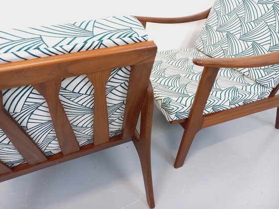 Image 1 of Pair of vintage Scandinavian armchairs by Arne Wahl Iversen for Komfort in teak and fabric from the 60s