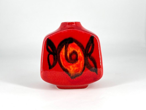 Poole Pottery Delphis Jarrón Forma 35 – cerámica pintada a mano en rojo/naranja – Mid-Century años 70