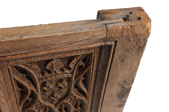 Image 1 of Pannello neogotico fiammingo intagliato a mano in rovere massello, ca. 1850