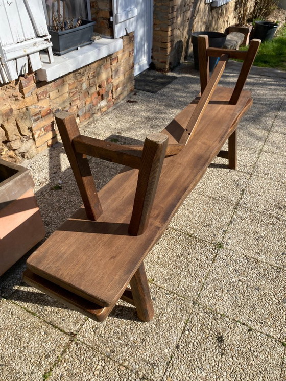 Image 1 of Pair of elm benches for a rustic brutalist farmhouse table, 1950s