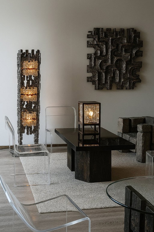 Brutalist sculptural floor lamp by Albano Poli for Poliarte, 1970