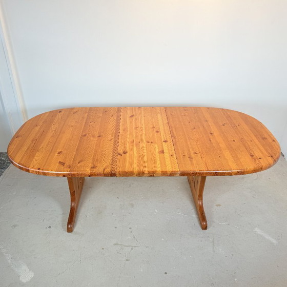 Image 1 of Vintage ovaal grenen tafel met verlengbaar blad