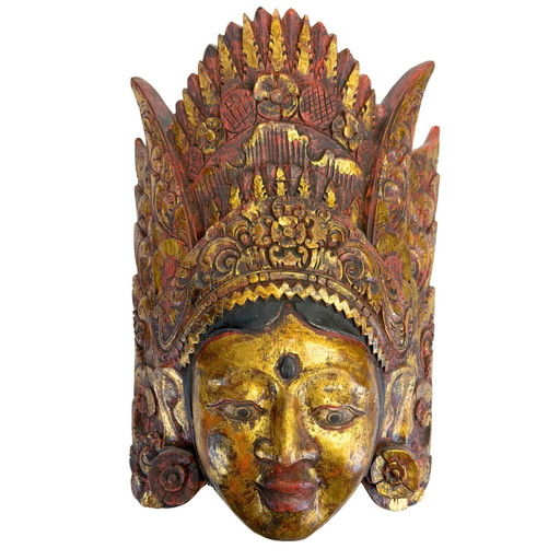 Máscara Topeng balinesa monumental Diosa Sinta – Madera de Pule y Pan de Oro – circa 1950