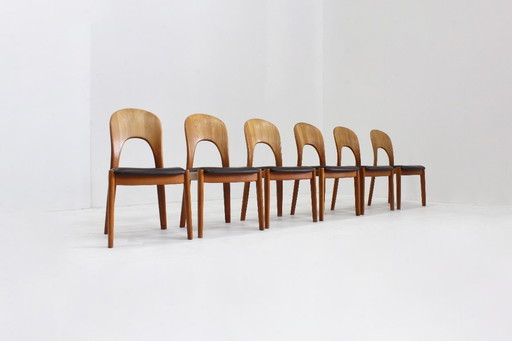Vintage Danish teak dining chairs by Niels Koefoed Set of 6