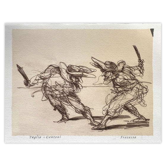 Image 1 of Claude WEISBUCH La commedia dell'Arte - Taglia Cantoni i Fracasso litografia 200