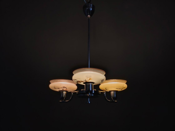 Image 1 of Art Deco Chandelier by Napako, Chrome & Marble Glass, 1930s