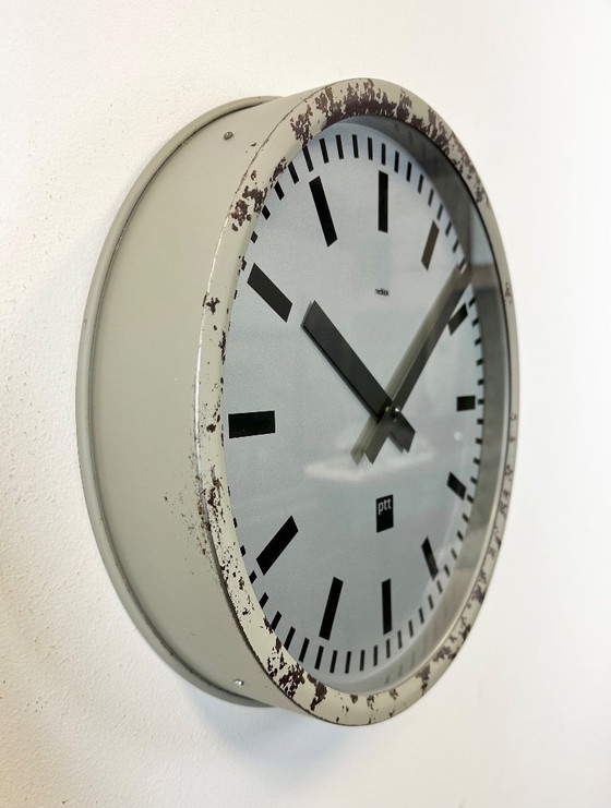 Image 1 of Grey Industrial Station Wall Clock from Nedklok, 1960