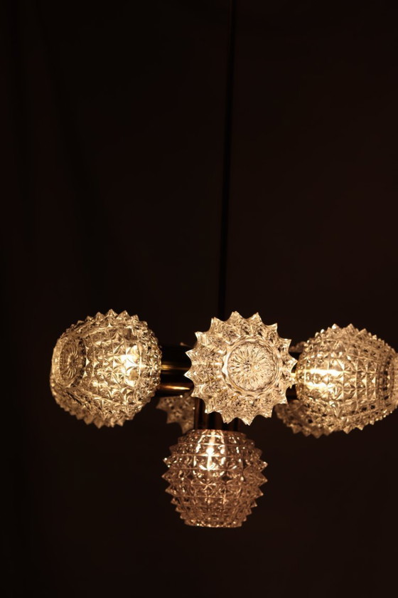 Image 1 of Kamenický Šenov “Ježko” Chandelier – Czech Vintage Design Classic (1970s, Crystal & Brass)