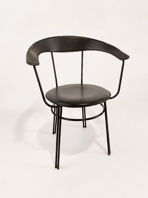 Vintage design tubular frame chairs – black – 1960s/70s style