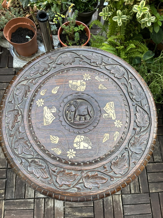 Elephant side table, solid wood, inlay work, circa 1920 (photo 4 of 11)