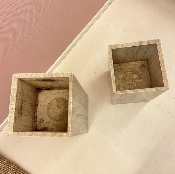 Image 1 of Square Travertine Plant Pots - 1980s