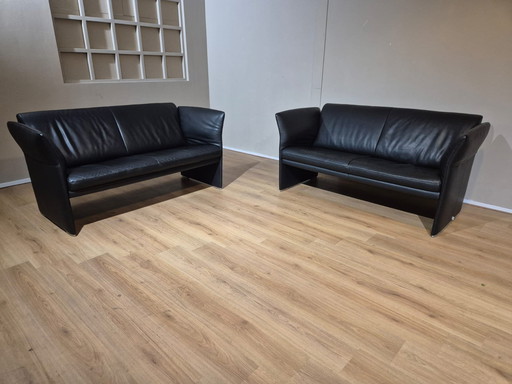 2x Jori Indy - 2.5 seater Sofa - Black - Leather - Top condition -Design