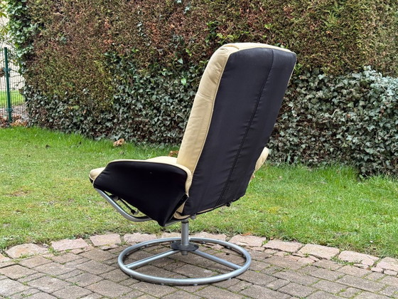 Image 1 of Vintage Ikea Malung armchair & footstool, 1999, cream white, 90s design