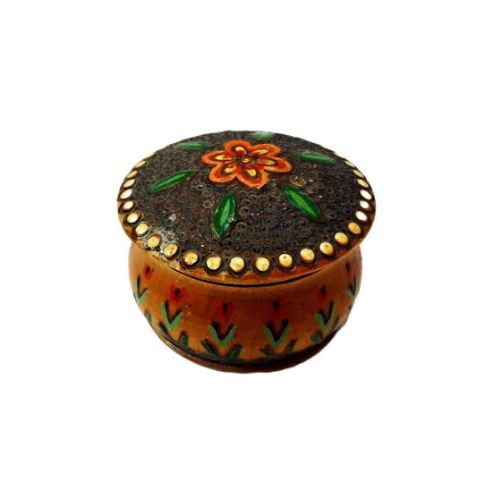 Image 1 of Kleine vintage pyrografie en beschilderde houten doos