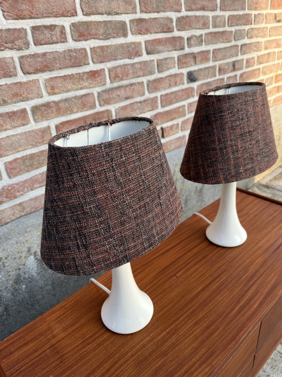 Image 1 of Vintage set of space-age style ceramic table lamps with tweed shades