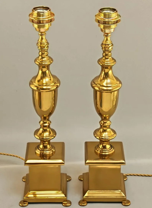 Pair of vintage French brass table lamps