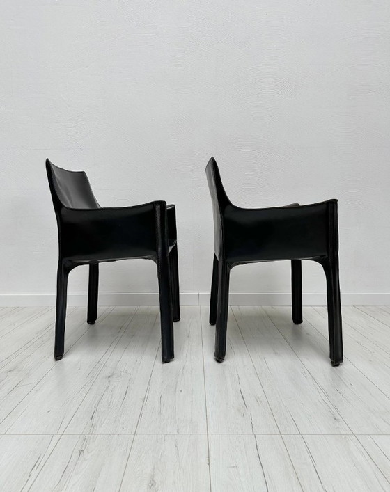 Image 1 of Ensemble de 2 fauteuils de salle à manger vintage en cuir CAB 413, conçus par Mario Bellini pour Cassina, design italien, années