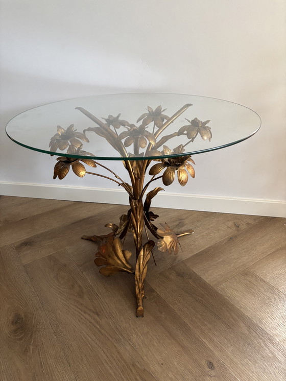 Image 1 of VINTAGE MESSING VERGULDE BIJZETTAFEL / SALONTAFEL HANS KÖGL