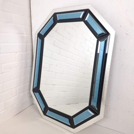 Vintage wandspiegel octagon 8 hoekig facet geslepen