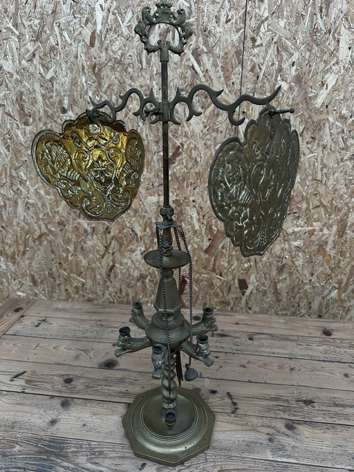 Lampe à Huile Italienne ancienne en Laiton H 74 cm