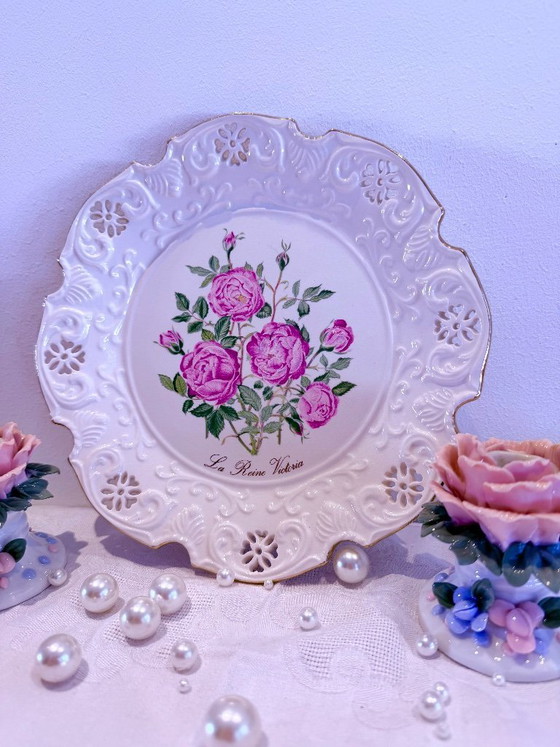 Image 1 of Vintage Crown Davenport Porcelain Plate Set – 6 Floral Decorative Plates – Shabby Chic Cottage Style