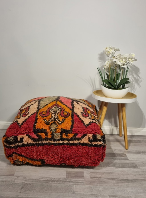 Vintage Berber Pouf Of Real Wool