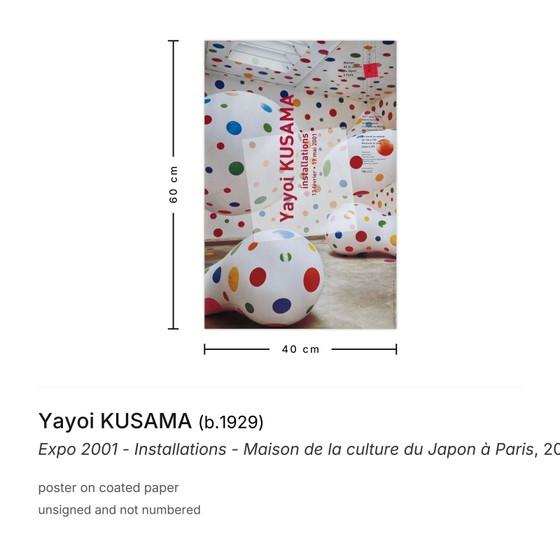 Image 1 of Ausstellung Yayoi Kusama – Installationen – Poster „Maison de la culture du Japon à Paris“.
