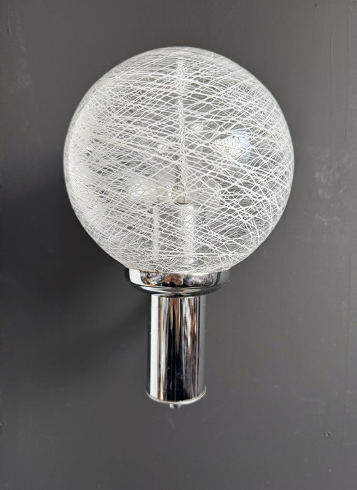 Applique cromata con vetro soffiato, anni '70