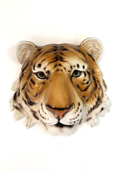 Masque mural tigre en céramique vintage années 70 – wanddecoratie, Ceramic