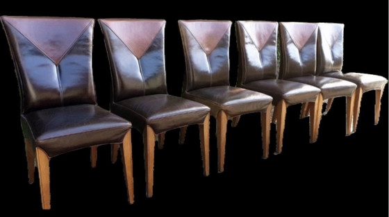 6 Mol & Geurts Leather Dining Chairs, Wood, Brown (photo 2 of 6)