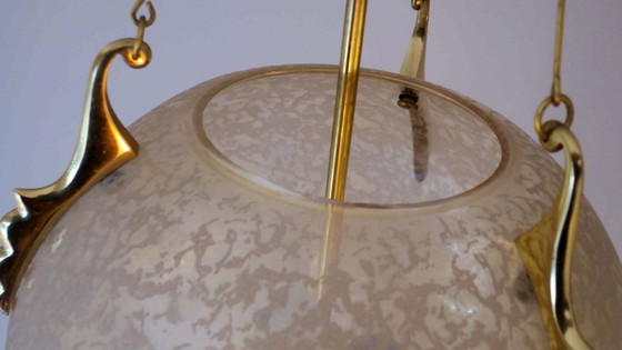 Image 1 of Doria Leuchten Frosted Glass and Brass Globe Pendant Light, 1970s