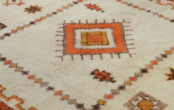 Image 1 of Large Vintage Turkish Tulu Rug – High-Pile Cream & Orange Wool Shaggy Carpet 334 x 242 cm