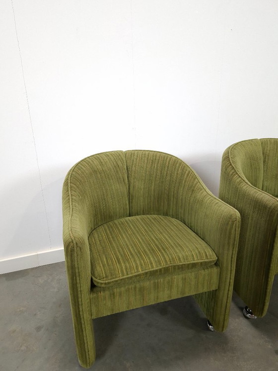 Image 1 of Set groene cocktail stoelen met chromen wielen