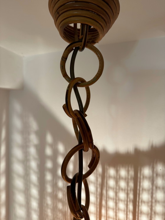 Image 1 of 1960s rattan, bamboo, and cane pendant light