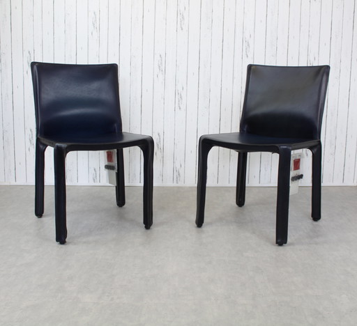 Set Of 2 Cab 412 Chairs Di Mario Bellini Cassina Seats