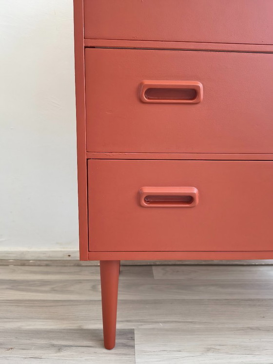 Vintage Swedish Chest of Drawers – Terracotta Red – Mid Century – Sideboard, Wood (photo 4 of 8)