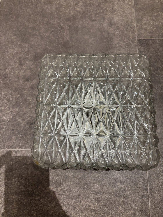 Image 1 of Vintage glazen plafondlamp vierkant / plaffoniere glas