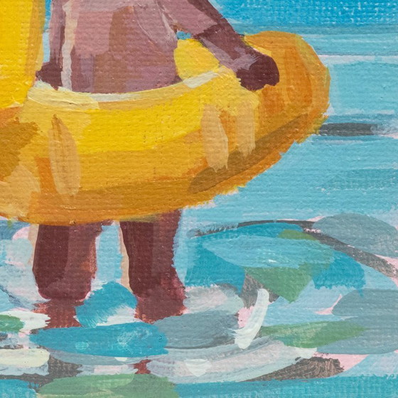 Image 1 of Day at the Seaside, Boy, Contemporary Impressionism in Miniature, 10x10cm; Sandra Kolondam