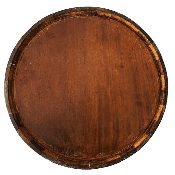 Image 1 of Antiek Edwardiaans houten dienblad zonnestralen motief messing band 1900's