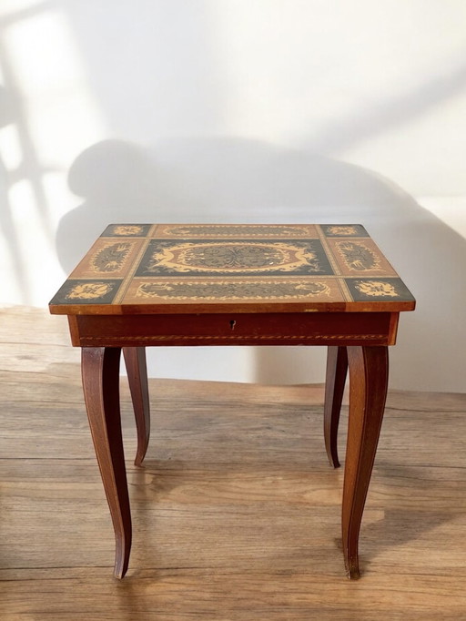 Vintage Italian wooden | side table | Swiss music box | jewelry table | Italian inlaid