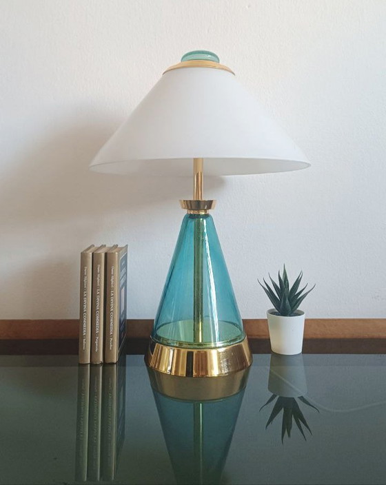 Image 1 of Murano Large Table Lamp Sylcom H 44 cm / 2 Lights Emerald Color New